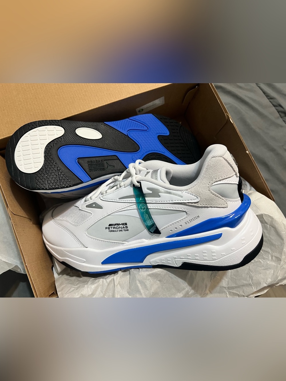 PUMA Mercedes AMG Petronas RS-Fast White Blue Sneakers 10.5 NWOT